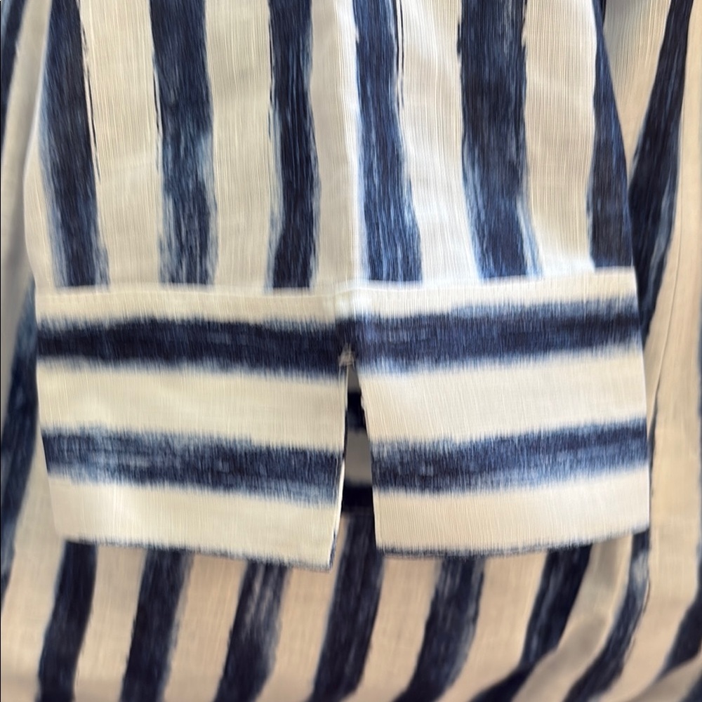 CHICOS LINEN Striped Blue and White button down top - Picture 6 of 7